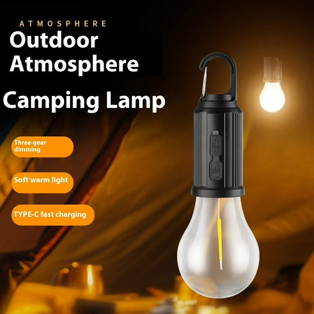 Portable Solar LED Camping Lantern – Waterproof USB Rechargeable Warm Light Bulb