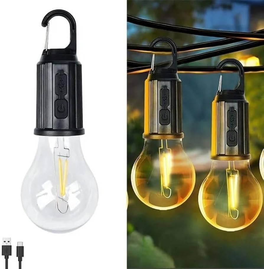 Portable Solar LED Camping Lantern – Waterproof USB Rechargeable Warm Light Bulb