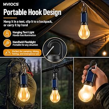 Portable Solar LED Camping Lantern – Waterproof USB Rechargeable Warm Light Bulb