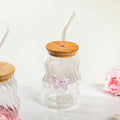 2Pcs Ripple Glass Cups with Bamboo Lids and Straw Butterfly Aesthetic IcedCoffee