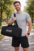 Black Sport Gym Duffel Bag - Lightweight Travel & Weekend Handbag, Unisex