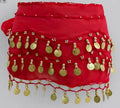 Belly Dance Hip Scarf Velvet Chiffon Waist Belt Skirt with Gold Coins Costume