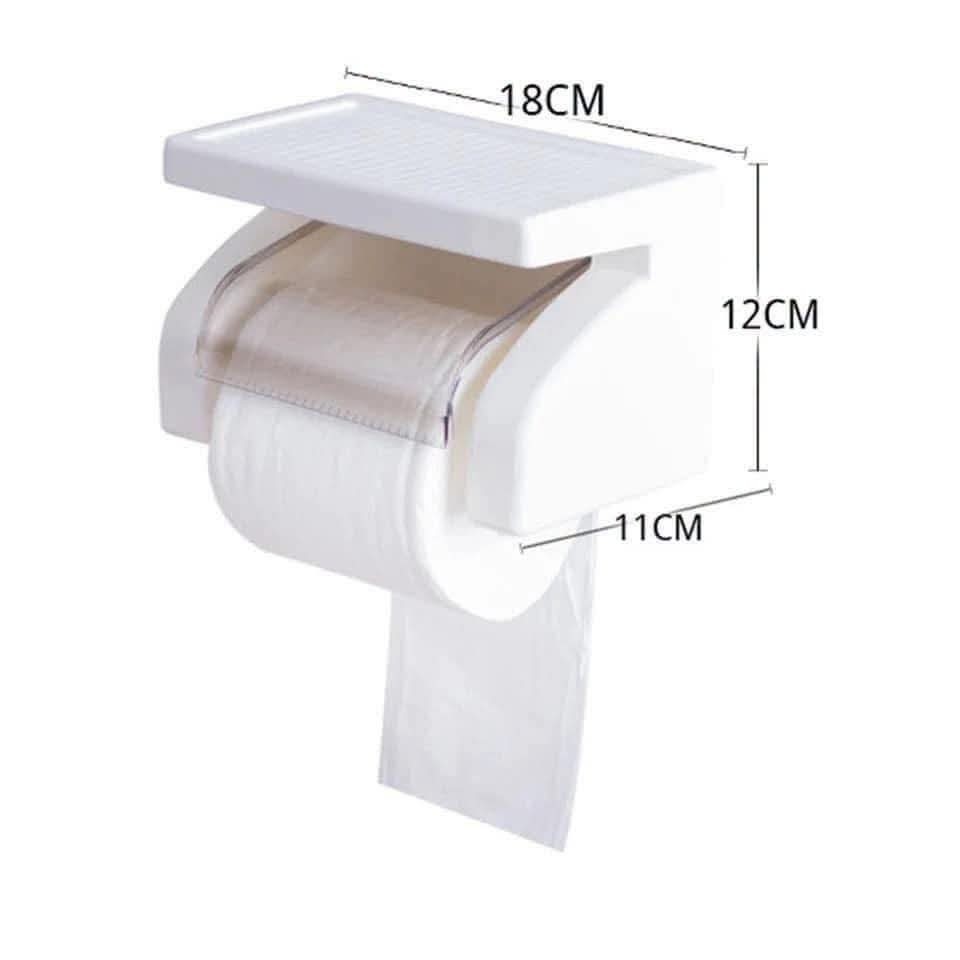 Wall Mounted Toilet Paper Holder with Top Shelf Waterproof Bathroom Tissue Cover