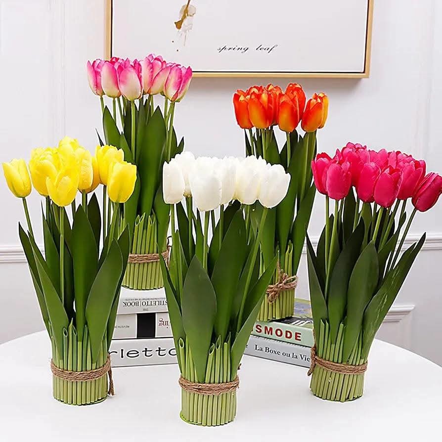 Real Touch Artificial Tulip Bouquet - Premium Home Decor Centerpiece Flowers