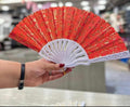 Chinese Folding Hand Fan Butterfly Glitter Pattern Vintage Floral Dance Wedding