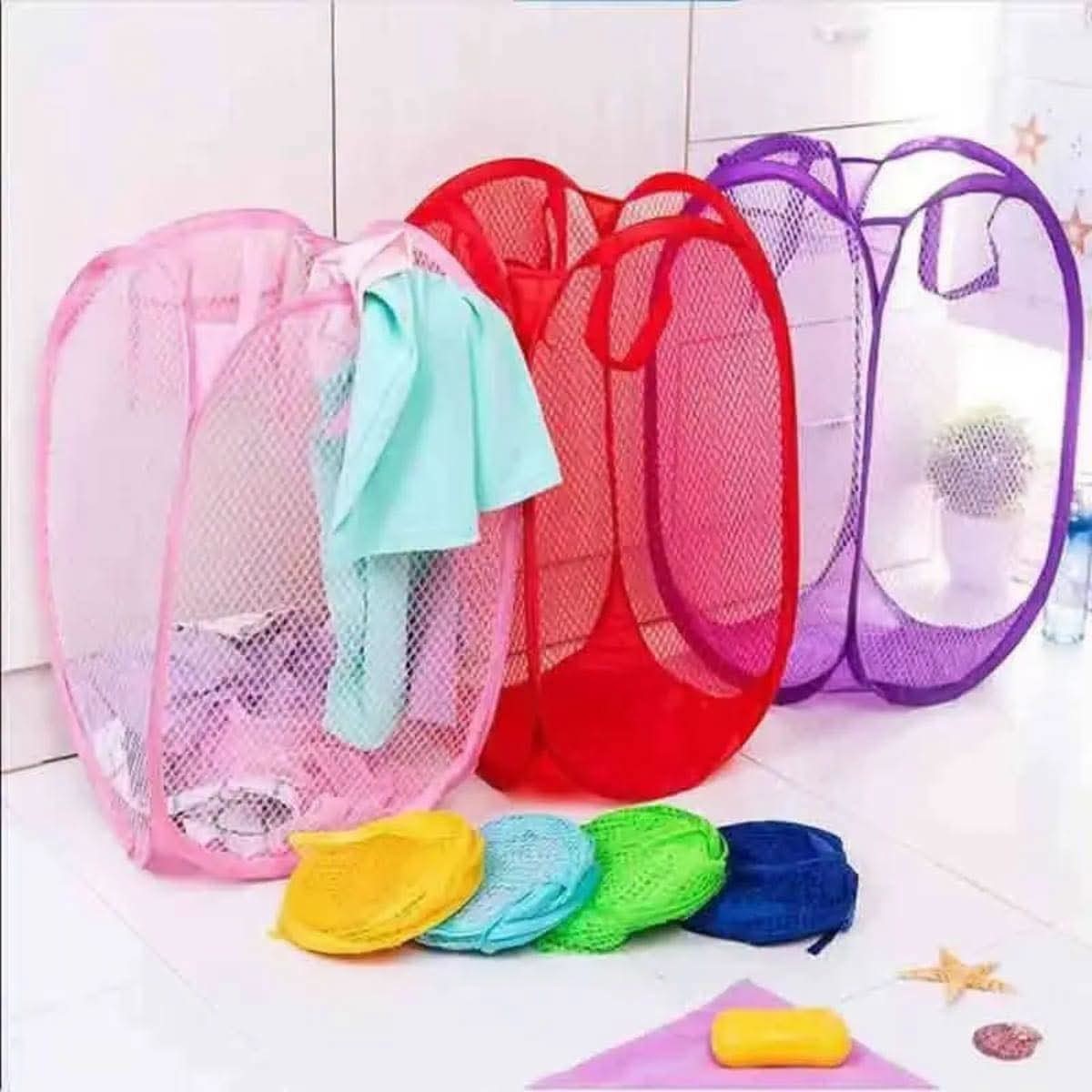 Pop Up Mesh Laundry Hamper Foldable Dirty Clothes Basket Storage Bag Bin Durable