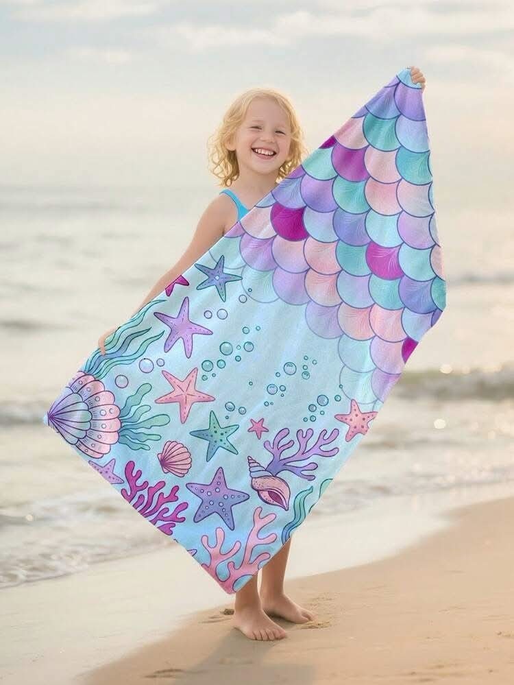 Kids Quick Dry Microfiber Beach Towel - Cute Cartoon Swim Pool Bath Towel