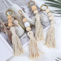 Handmade Macrame Keychain Boho Wood Bead Tassel Bag Charm Key Ring Accessory