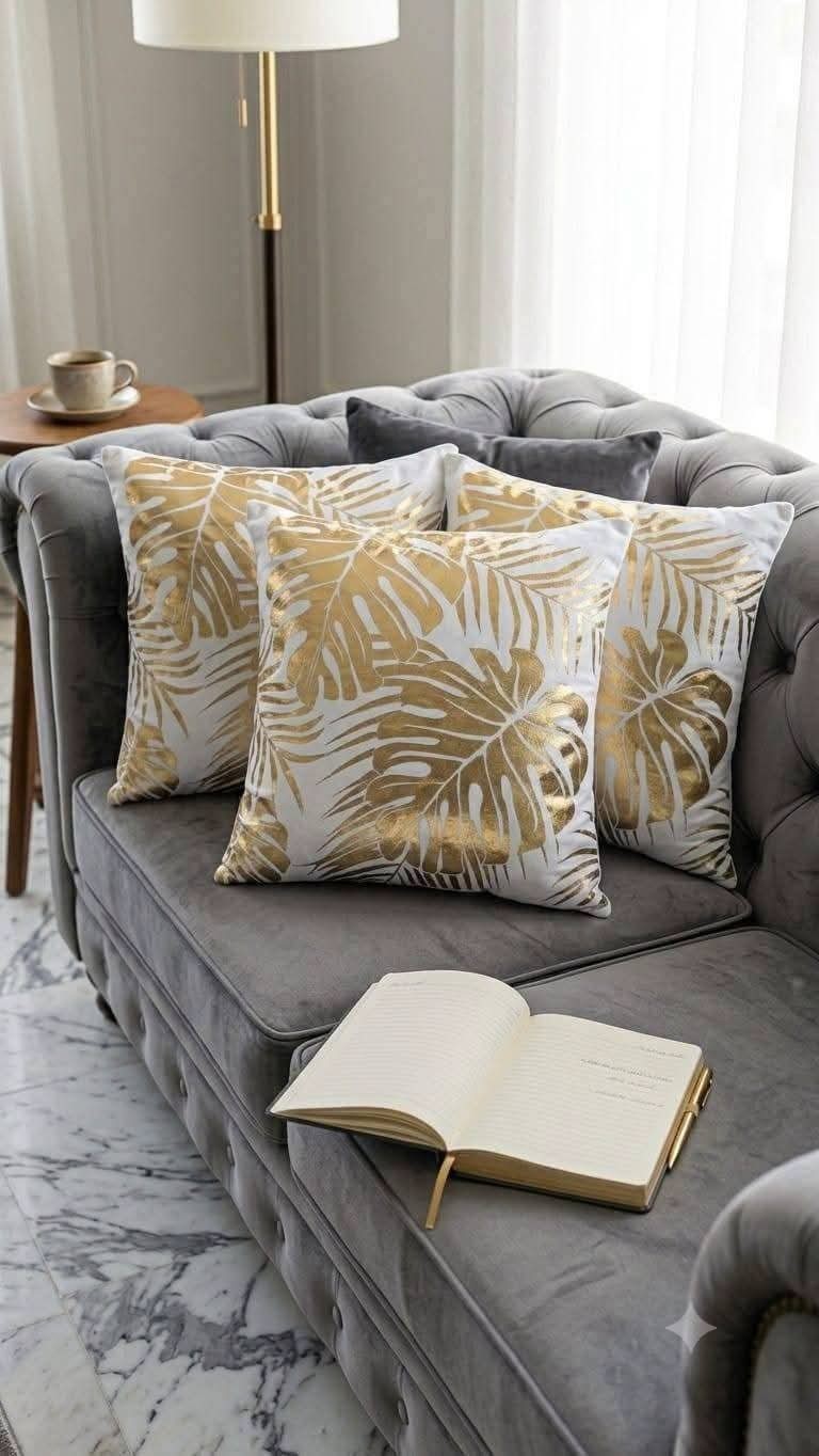 Luxury Navy Blue Gold Jacquard Cushion Cover Pillow Case Home Decor