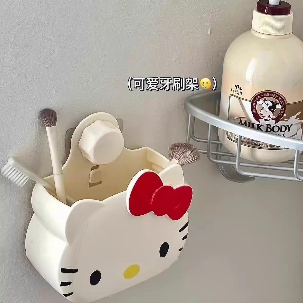 Cute Cartoon Cat Toothbrush Holder Wall Mounted Comb Makeup Brush Storage Box