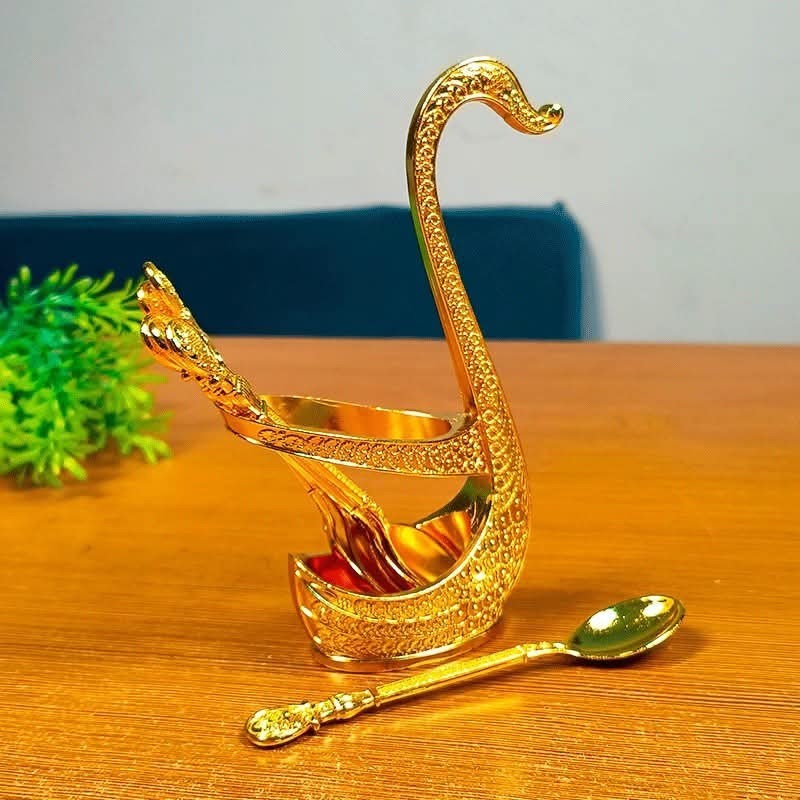 Luxury Gold Swan Base Holder with 6 Decorative Spoons Set - Tableware