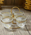 Luxury Gold Cup Holder Set with Textured Glass Teacups for Coffee & Tea