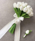 Real Touch White Artificial Tulip Bouquets Bulk Set of 5 Wedding Bridal Flower