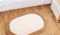 Soft Plush Bath Mat with Woven Rattan Border, Non-Slip 59x37 cm Rug