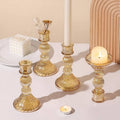 Amber Glass Candle Holder Ribbed Taper Candlestick Stand Wedding Decor