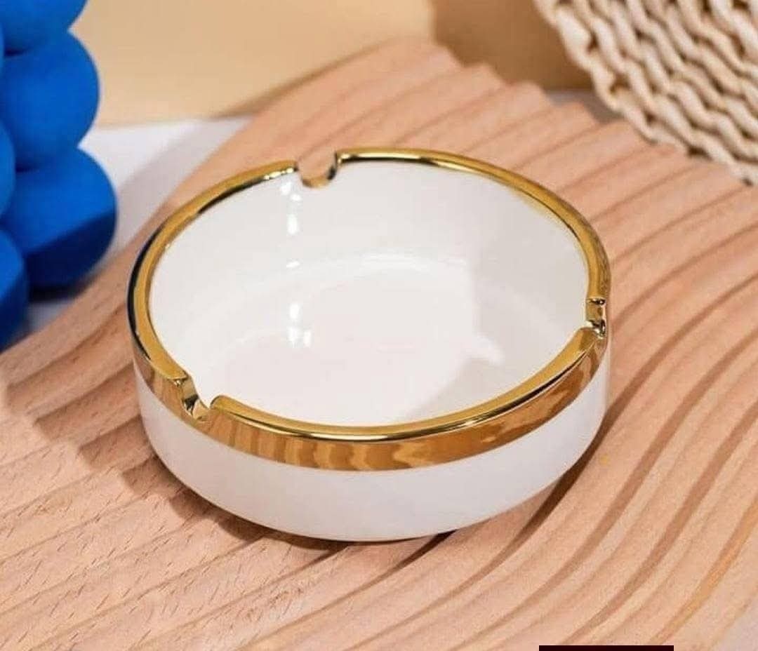Luxury Ceramic Ashtray Gold Rim Ceramic AshTray Nordic Desktop Home Office Decor