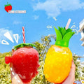 Cute Fruit Water Bottle with Straw Pineapple Strawberry Sippy Cup Summer Party