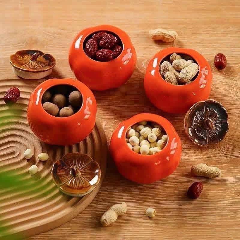 Persimmon Ceramic Jar with Lid – Adorable Pumpkin Sugar Bowl & Tea Canister