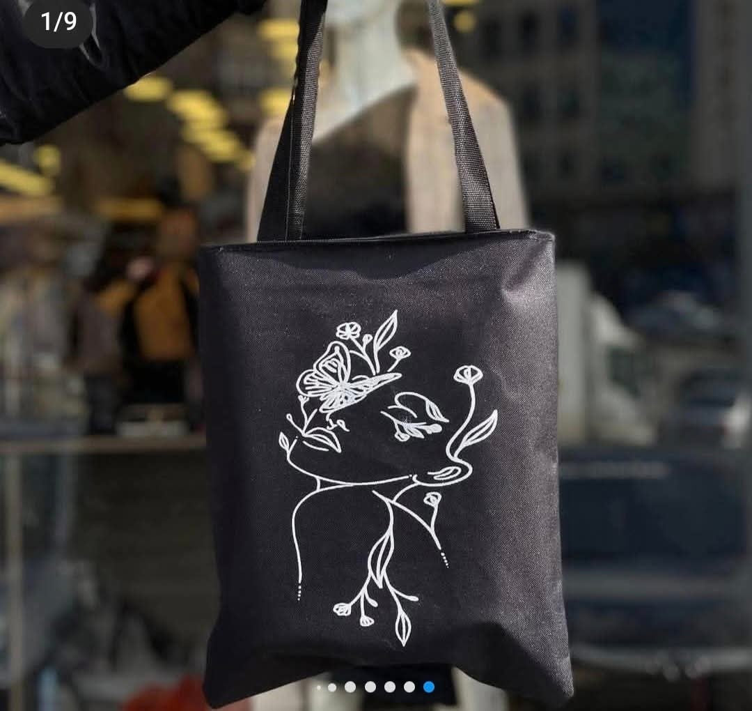 Heavy Duty Canvas Tote Bag with Zipper Cute Embroidered Girl Reusable Eco Beach