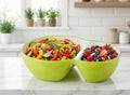 Divided Serving Bowl 2 Compartment Snack Dish Chips Dip Nuts Fruit Party Salad