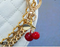 Cute Cherry Keychain Gold Heart Clasp Pendant Bag Charm Red Fruit Keyring New