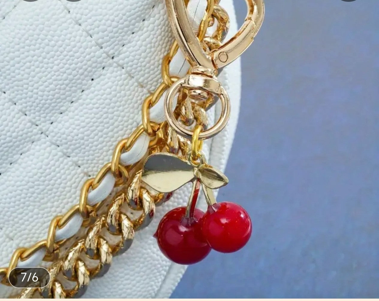 Cute Cherry Keychain Gold Heart Clasp Pendant Bag Charm Red Fruit Keyring New