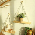Boho Macrame Hanging Shelf Triangle Wood Floating Shelves Wall Decor with Beads