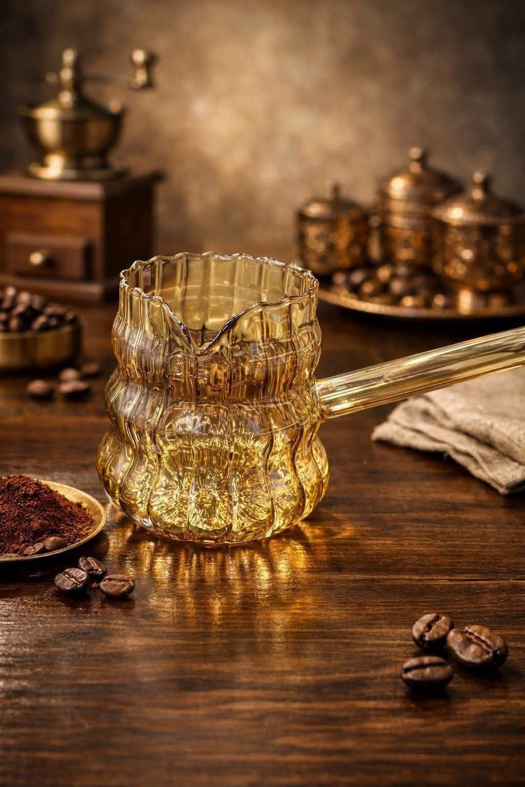 Amber Glass Turkish Coffee Pot, Borosilicate Cezve Ibrik, Stovetop Heat Resistan