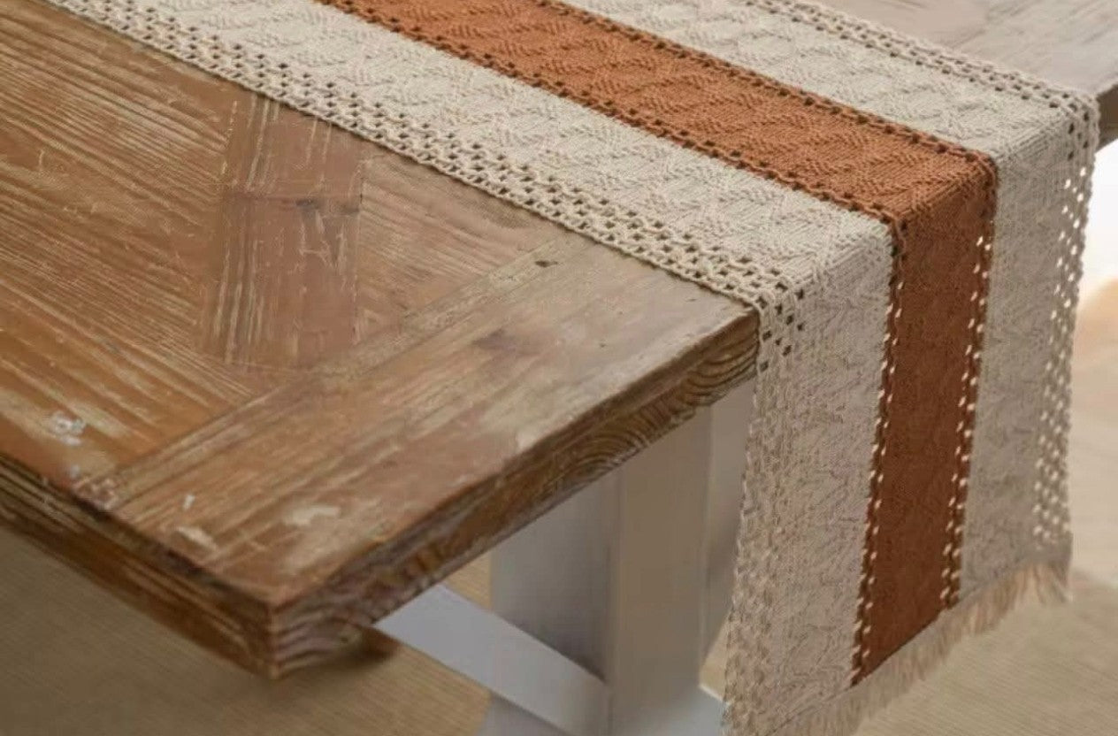 Boho Table Runner - Woven Cotton Linen Rustic Décor for Dining & Events