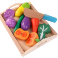 Wooden Cutting Fruit Vegetable Toy Set for Kids - Montessori Pretend Play Food