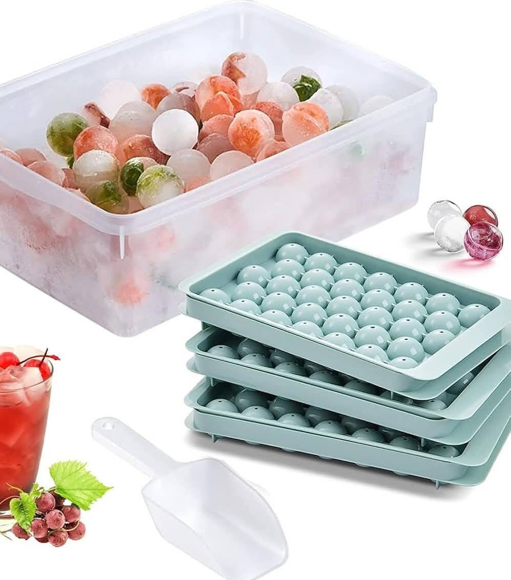 33 Grids Round Ice Cube Tray Ball Maker Mold With Lid Storage Bin Scoop
