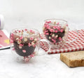 Double Walled Glass Coffee Mug with Real Dried Flowers Insulated Tea Cup 250m
