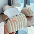 Coquette Bow Tissue Box Cover – Cream Pleated Cute Vanity Decor Holder