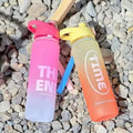Sports Water Bottle Motivational Frosted Gradient Leakproof Drink Jug with Straw