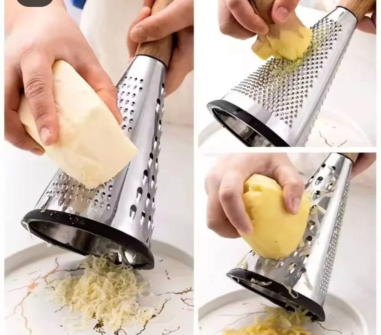 Stainless Steel Cone Cheese Grater with Wooden Handle Non-Slip Rubber BaseSlicer