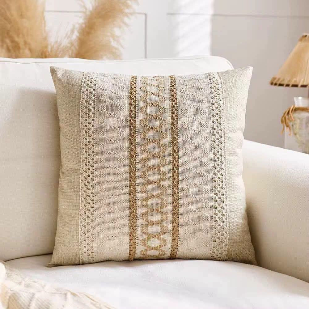 White Boho Throw Pillow Cover 18x18 Woven Lace Textured Cushion Case
