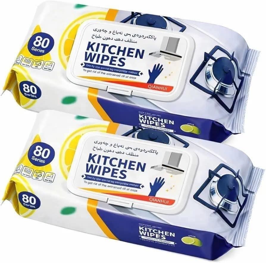 80 Pcs Heavy Duty Kitchen Cleaning Wipes - Degreaser, Lemon Scent, Multi-Surface