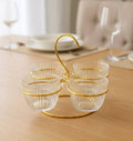 Elegant Ribbed Glass Serving Bowls Set of 4 with Gold Metal Stand for Parties