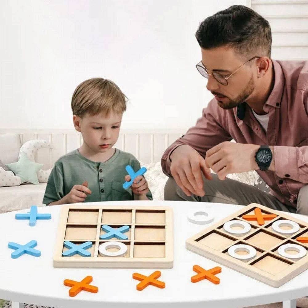 Wooden Tic Tac Toe Board Game - Educational Kids Puzzle Toy & Table Decor Gift