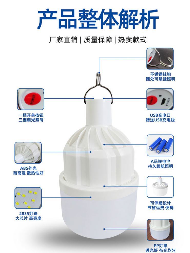 Vintage USB Rechargeable LED Camping Lantern with 4 Light Modes & Hanging Hook