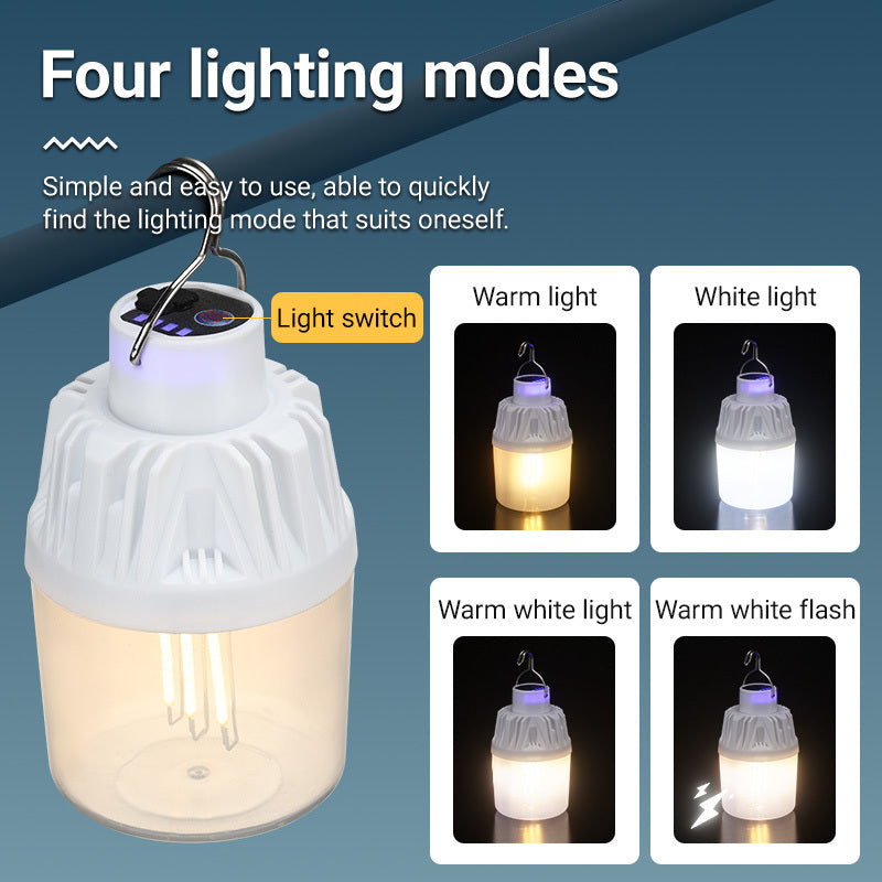 Vintage USB Rechargeable LED Camping Lantern with 4 Light Modes & Hanging Hook