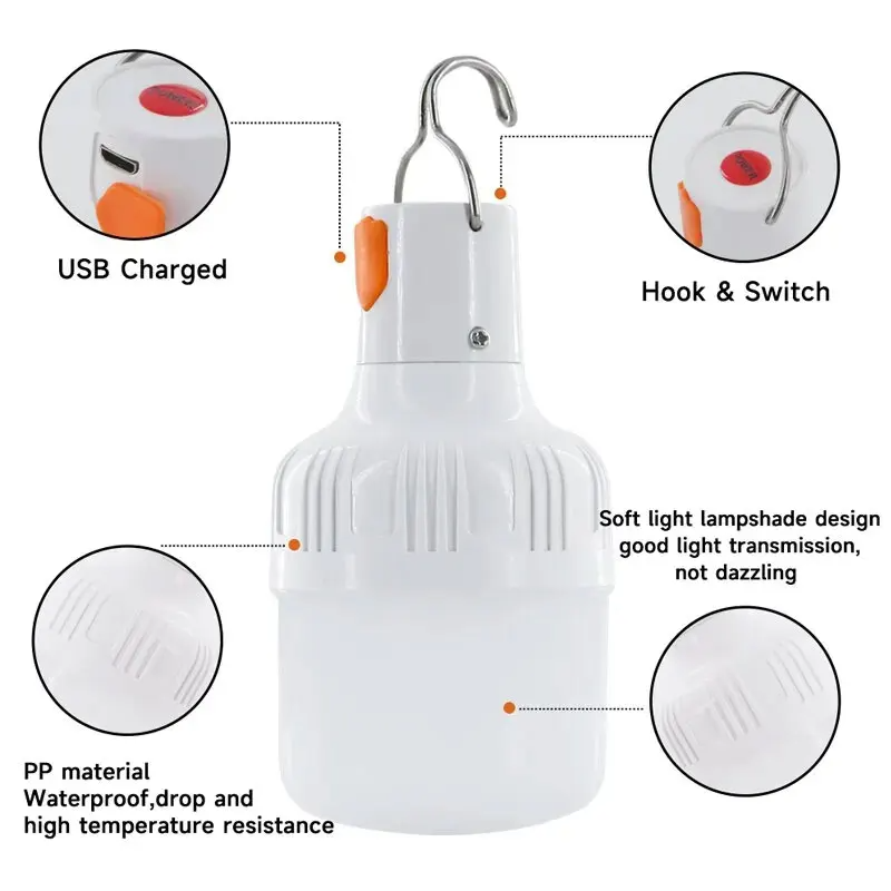 Vintage USB Rechargeable LED Camping Lantern with 4 Light Modes & Hanging Hook
